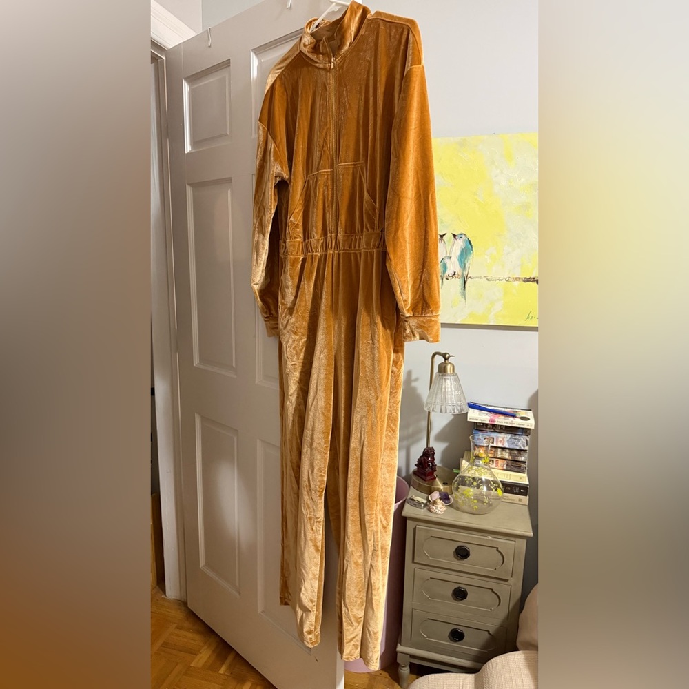 Fabletics Gold Velvet Jumpsuit LIKE NEW
